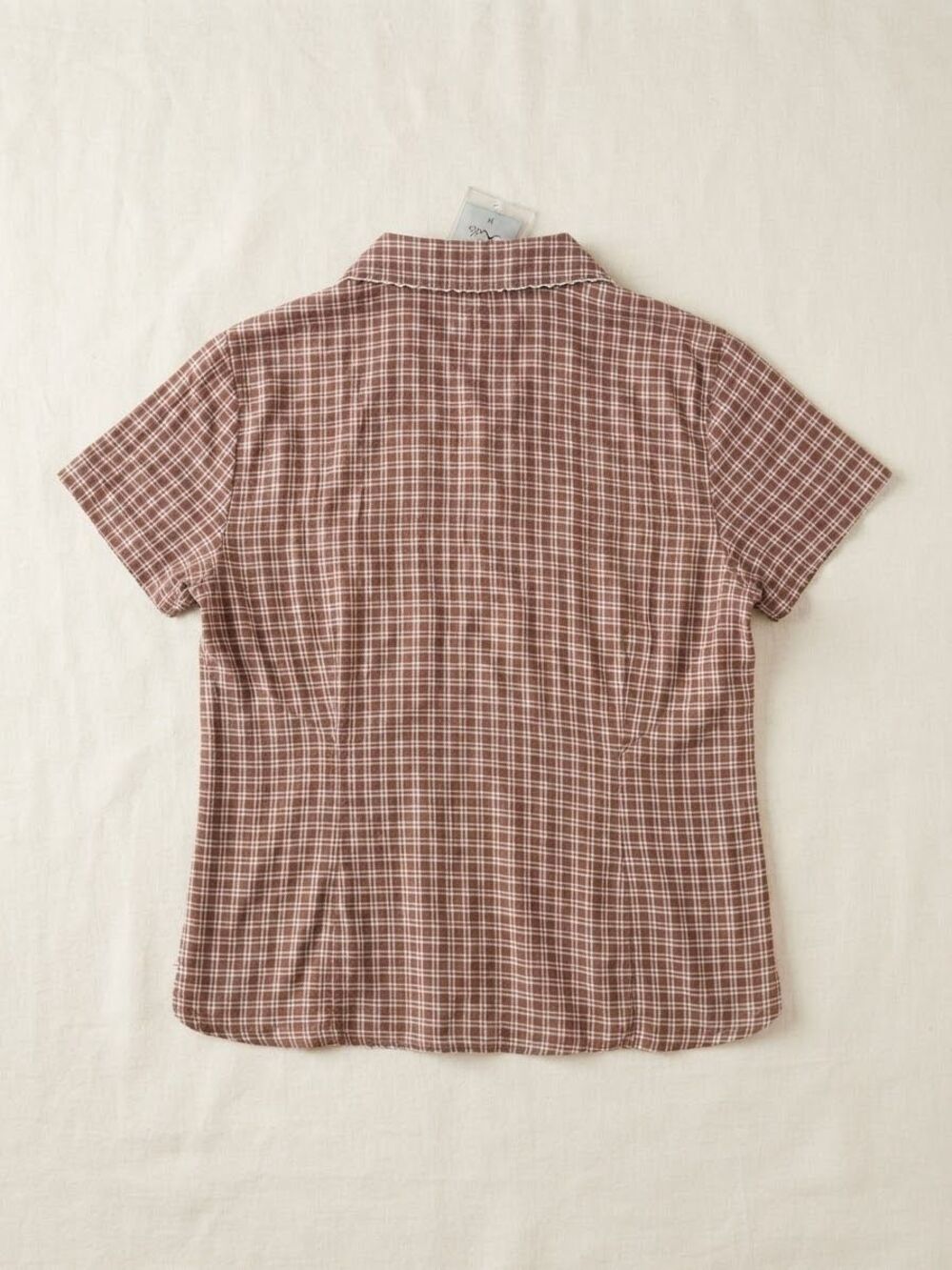Brown Plaid Short Sleeve Button-Up Shirt NWT Classic Neutral Everyday Style - Picture 6 of 7
